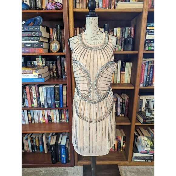 VENUS retro 20s beaded cocktail dress pink sz large nwt - Picture 2 of 7